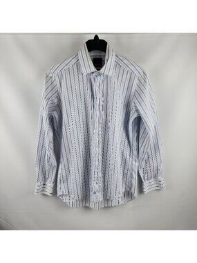 David Donahue Men Trim Dress Shirt Button Up L/S Blue White Size 16- 34/35